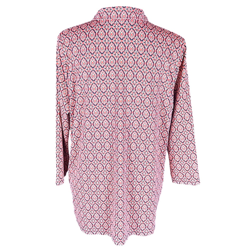 Talbots Tunic Top Women 1X Coral Navy Geometric Medallion 3/4 Sleeve Stretch - Picture 4 of 9